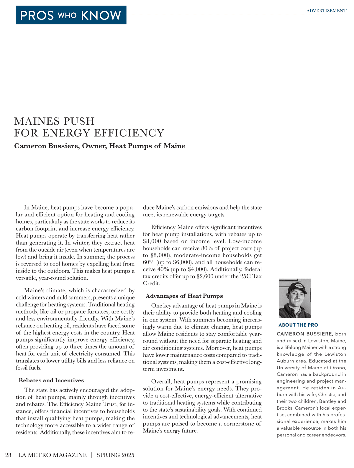 LA Metro Magazine - Spring 2025 - Pros Who Know - Heat Pumps of Maine
